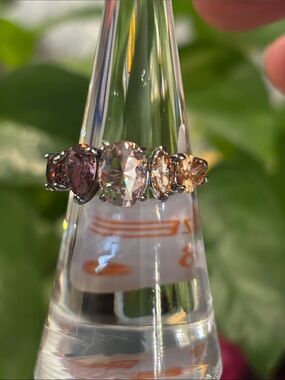 Multi-Stone Pink and Champagne Crystal Ring for Women